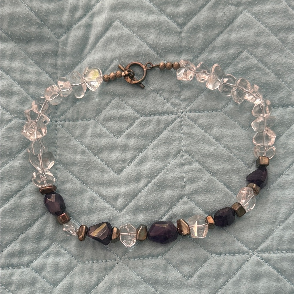 Elegant Crystal and Purple Amethyst Beaded Chocker Necklace 16” orig $150